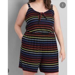 Lane Bryant 2021 Pride Tie Neck Rainbow Striped Romper Womens Plus 22/24 3X READ